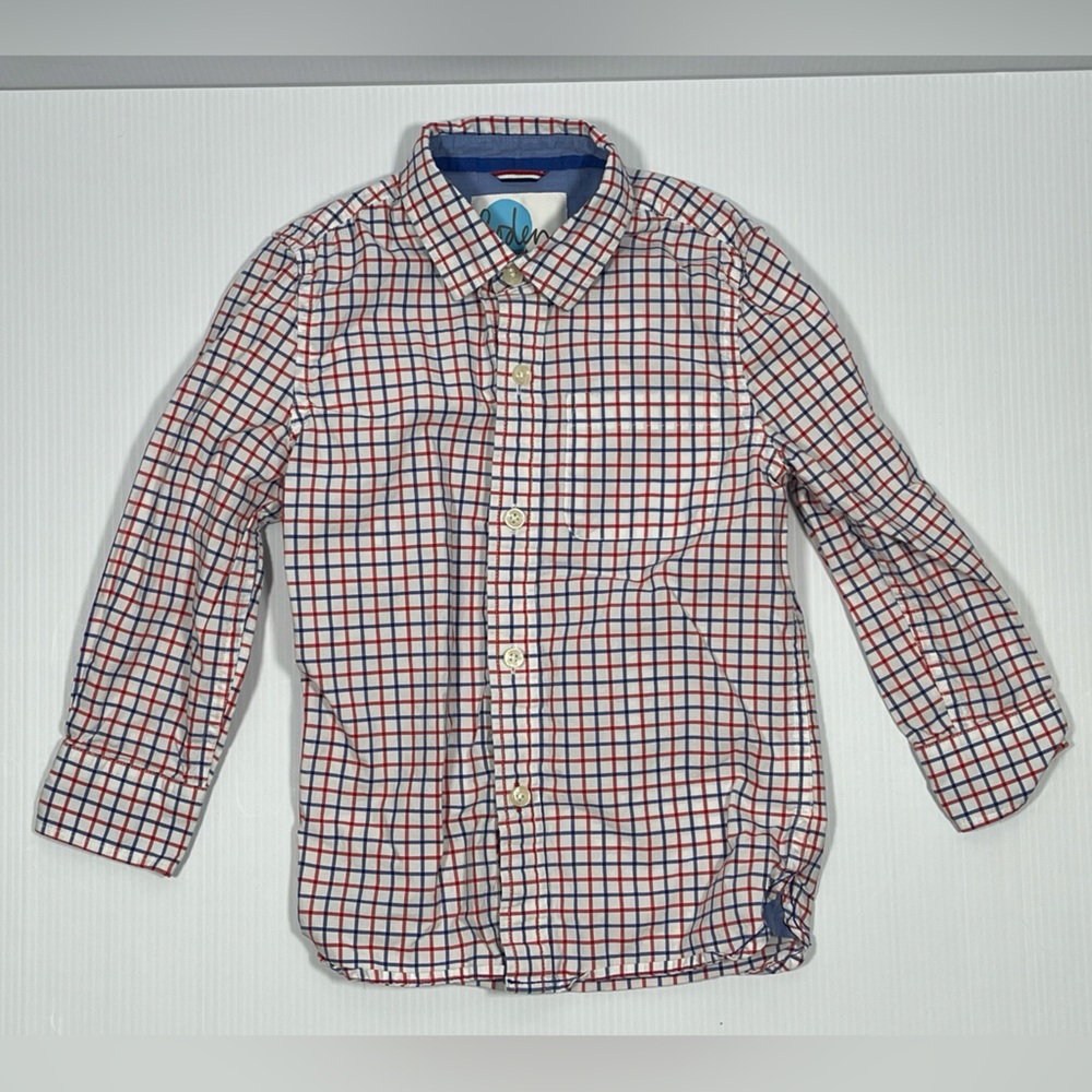 Boden "Klein Blue/Red Tattersal" Long Sleeve Button Down - Size 5-6